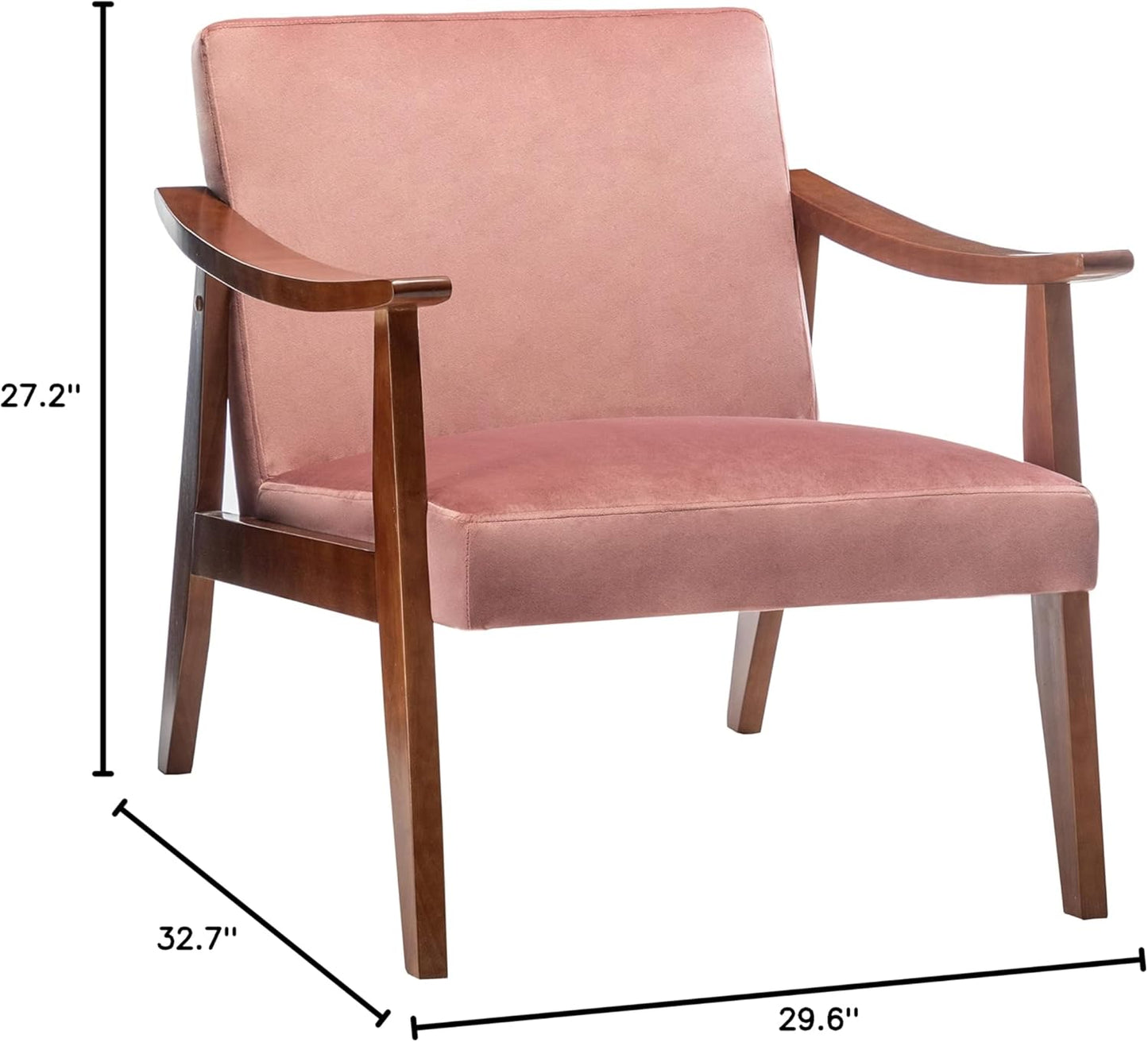 Container Furniture Direct Accent Chair with Velvet Upholstery and Solid Wood Frame, Classic Mid-Century Modern Living Room Furniture for Extra Seating, Rose