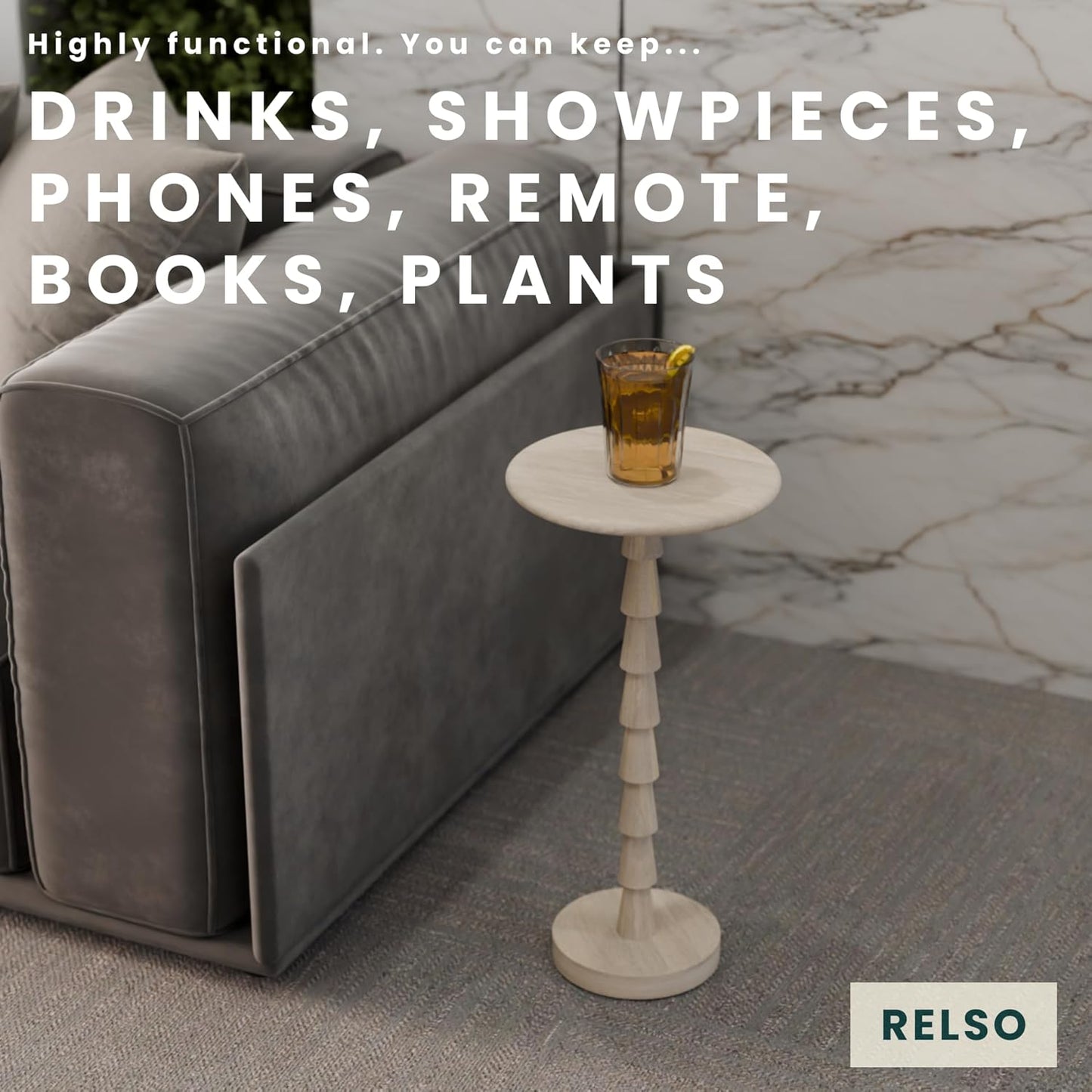 Relso Sakala Solid Mango Wood Drink Table - 24 Inches High, Stylish Side Table, Modern End Table for Living Room, Bedroom Night Stand, Small Folding Coffee Table, Indoor Plant Stand