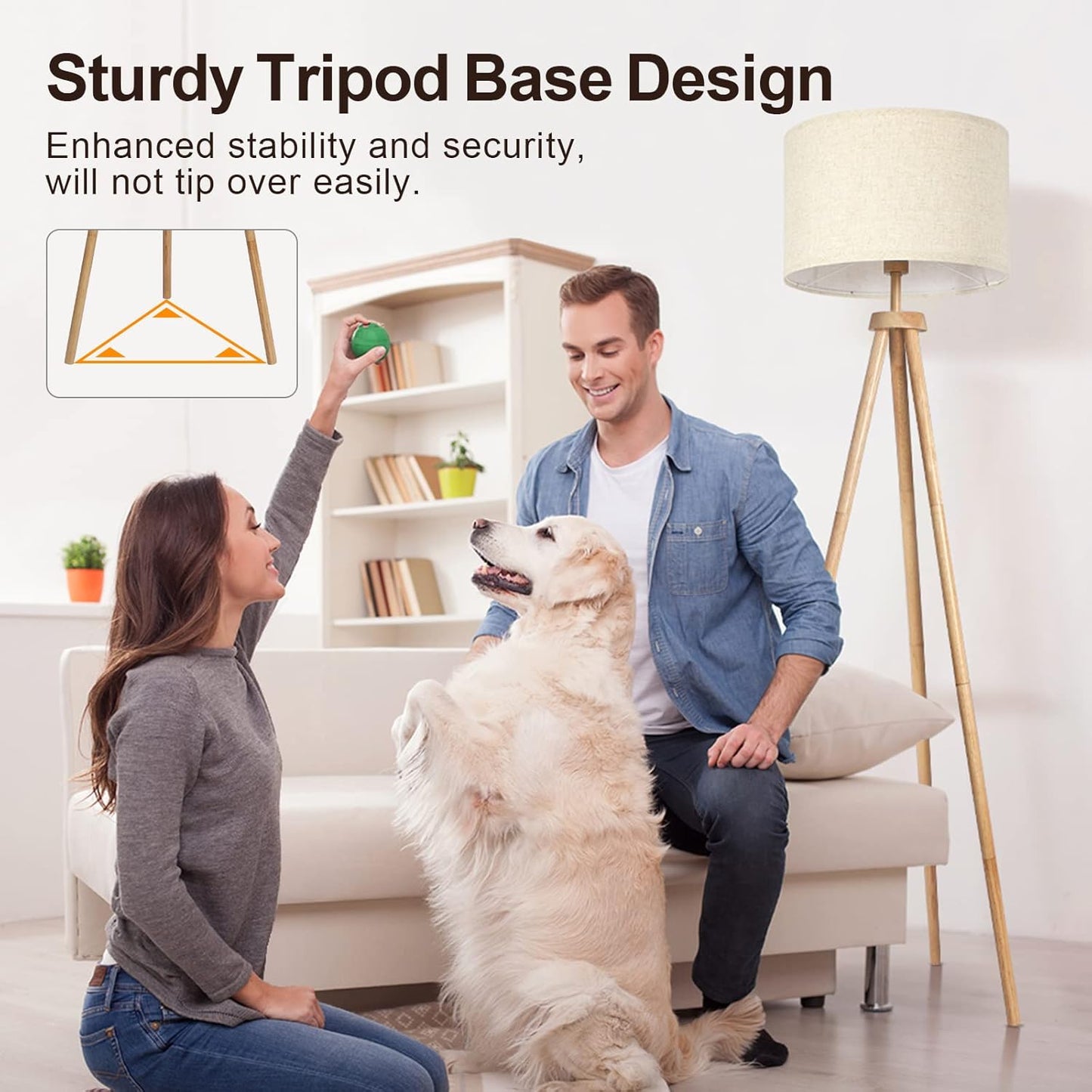 OUTON Tripod Floor Lamp, Floor Lamp with Remote Control, 4 Color Temperature, Modern Dimmable Tall Standing Lamp with Beige Linen Texture Shade for Living Room, Bedroom, Office (Nature Wood)