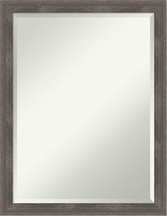 Amanti Art Grey Wall Mirror 27x21 Pinstripe Lead Grey Rectangle Bathroom Mirror for Wall Decor Living Room, Medium Modern Contemporary Wood Frame, Hangs Horizonally and Vertically, Bathroom Decor