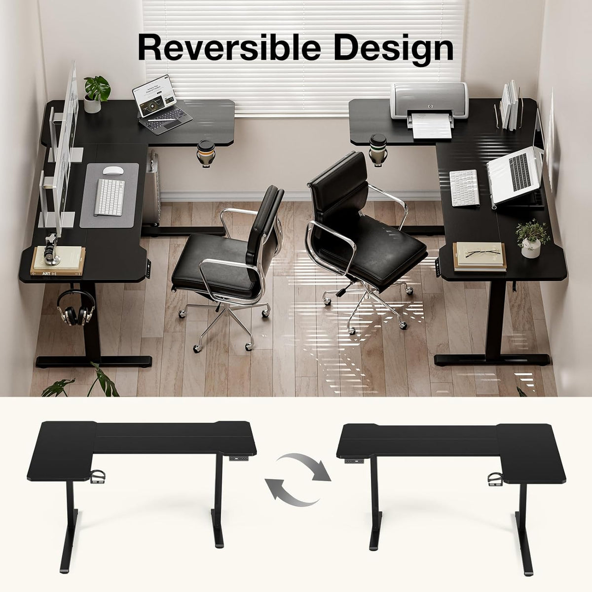51" Reversiable L-Shaped Electric Standing Desk Adjustable Height Gaming Stand Up Corner Desk Sit Stand Home Office Computer Desk with Splice Board,Black Carbon Top