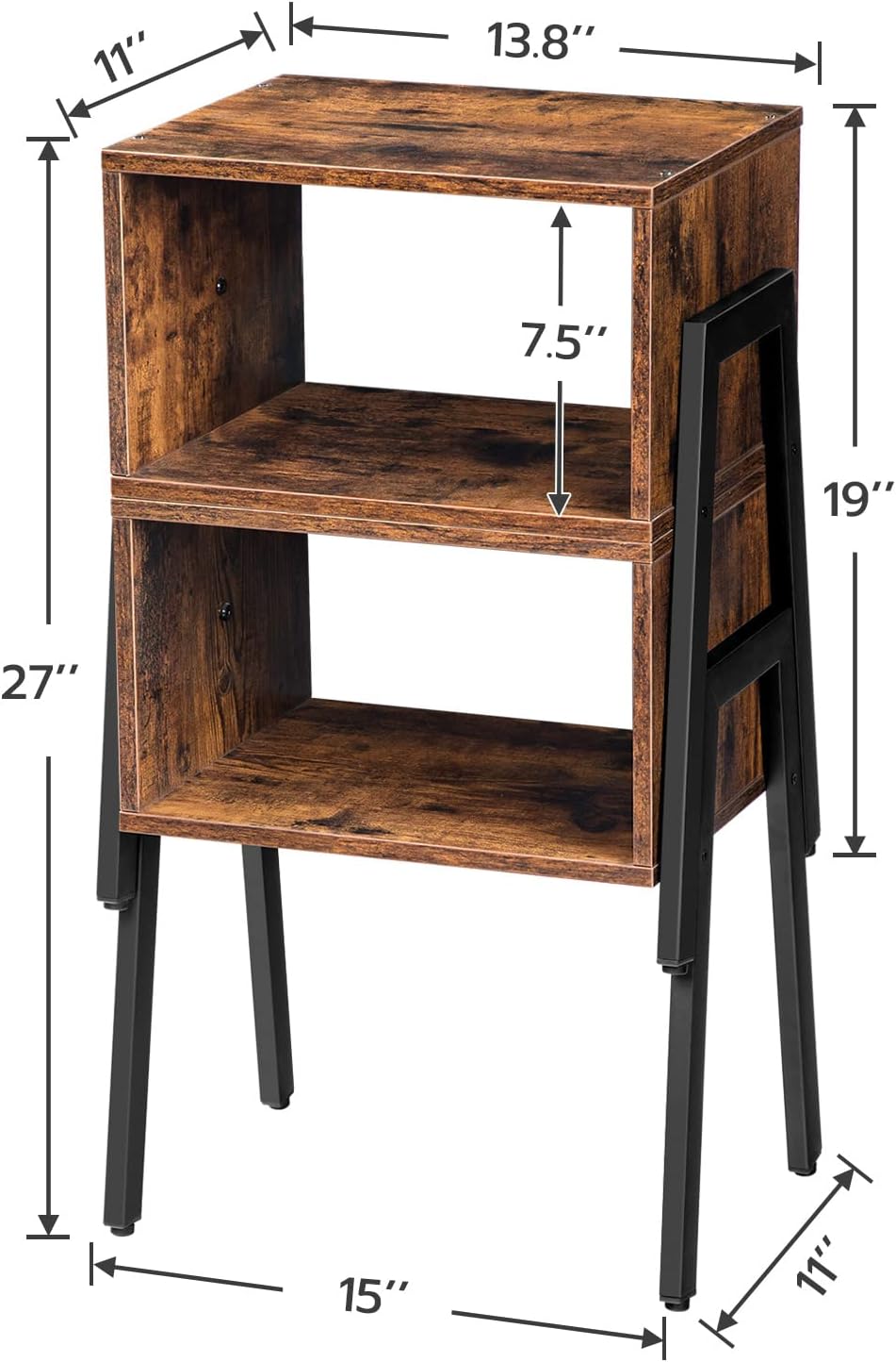 HOOBRO Nightstands Set of 2, Stackable End Table, Side Table, Bedside Tables with Open Storage Shelf, for Bedroom, Living Room, Rustic Brown BF38BZP201