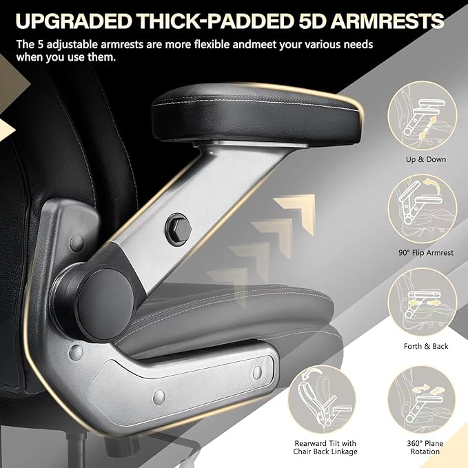 600LBS Large Heavy Duty Office Chair with 5D Flip Arms,Comfy Big and Tall Executive Office Desk Chair with Pocket Spring Cushion,High Back Computer Chair with Lumbar Support,Dual Rubber Wheel