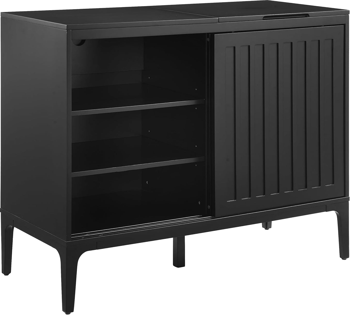 Crosley Furniture Asher Media Console and Record Player Stand with Storage for Vinyl Records, Matte Black