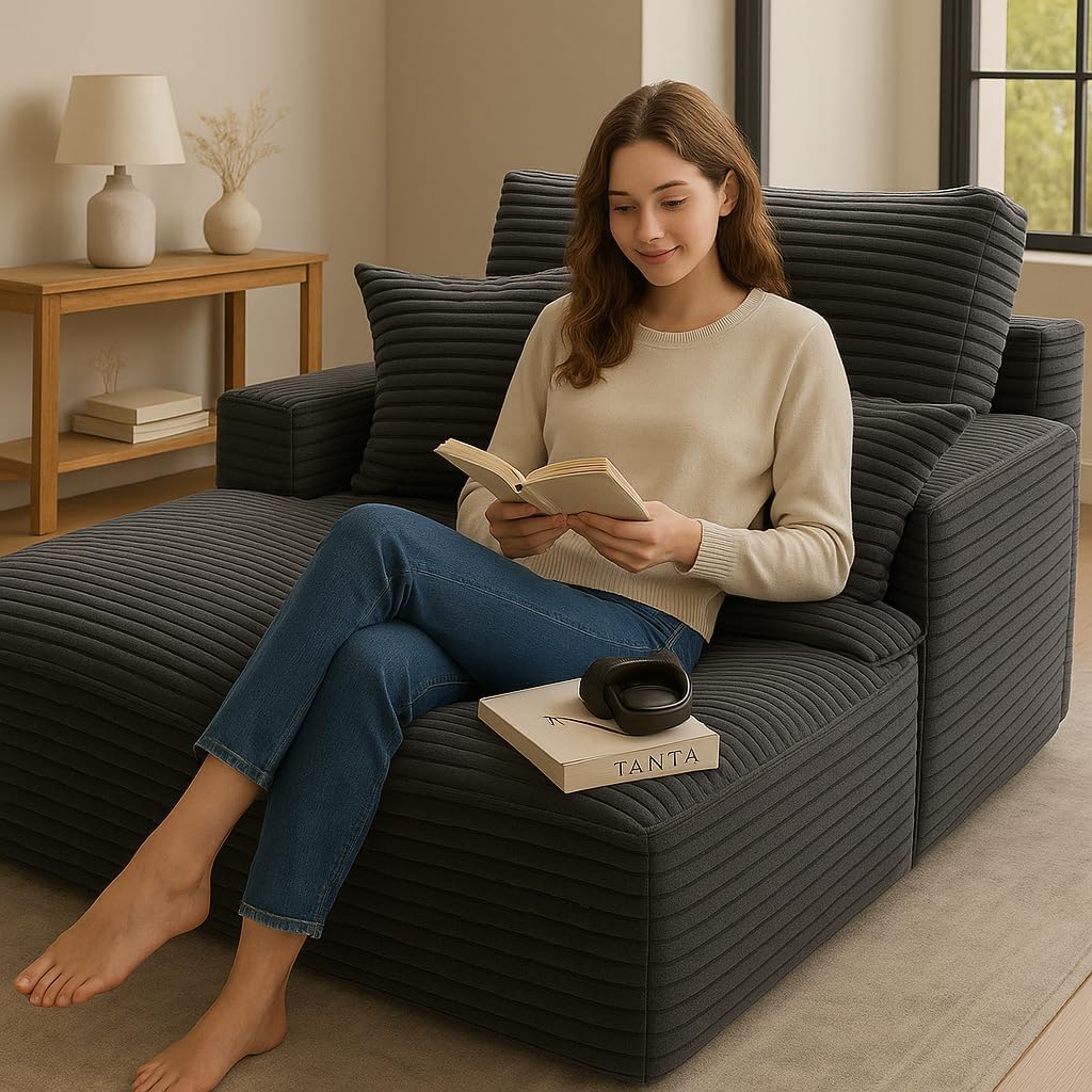 COMHOMA 105”Modular Sectional Sofa with Deep Seat,Cloud Upholstered L-Shape Couch Wide Arms Corduroy Fabric High-Density Foam Chaise Lounge for Living Room No Assembly Required