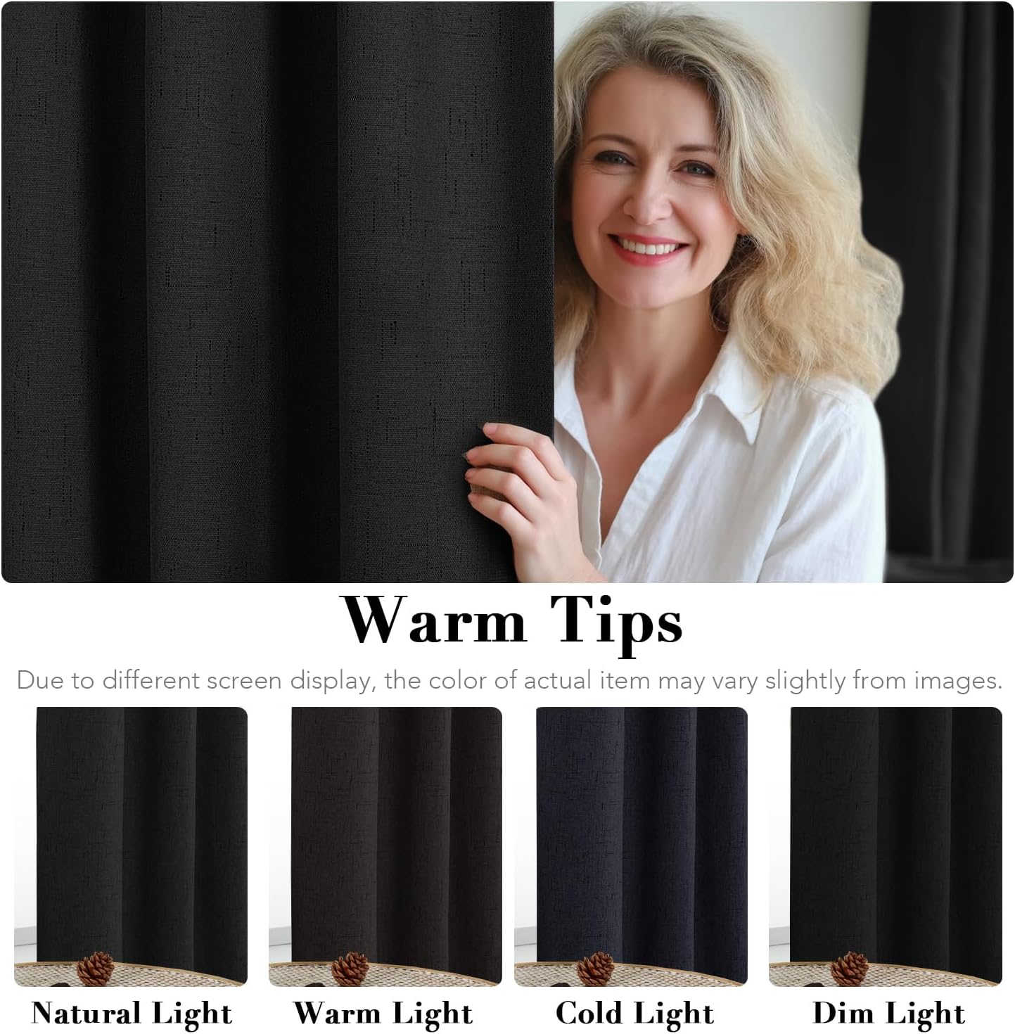 H.VERSAILTEX 100% Blackout Curtains for Bedroom Thermal Insulated Linen Textured Curtains Heat and Full Light Blocking Drapes Living Room Curtains 2 Panel Sets, Black, 52x72 Inch
