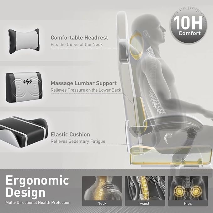 HLDIRECT Gaming Chair, Ergonomic Video Game Seat with 360° Swivel & Lumbar Massage, Computer Chair PU Leather Cushion for Adults Home/Office Use (Black & White)