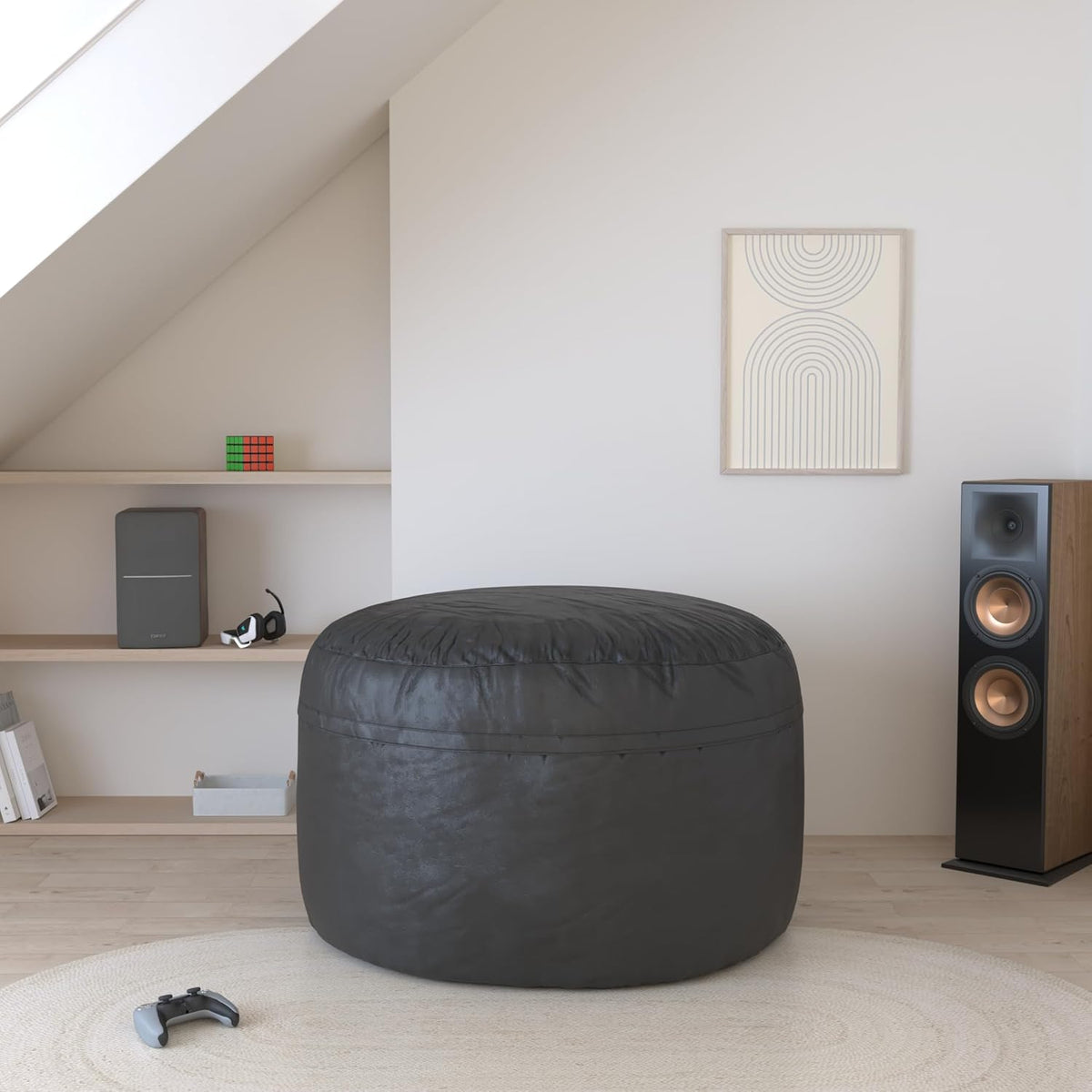 Homguava 5FT Bean Bag Chair Giant BeanBag with Memory Foam Filled, Comfy Bean Bag Chairs for Adults, Adult Bean Bag Chair with Dutch Velvet Cover for Living Room Bedroom-Black