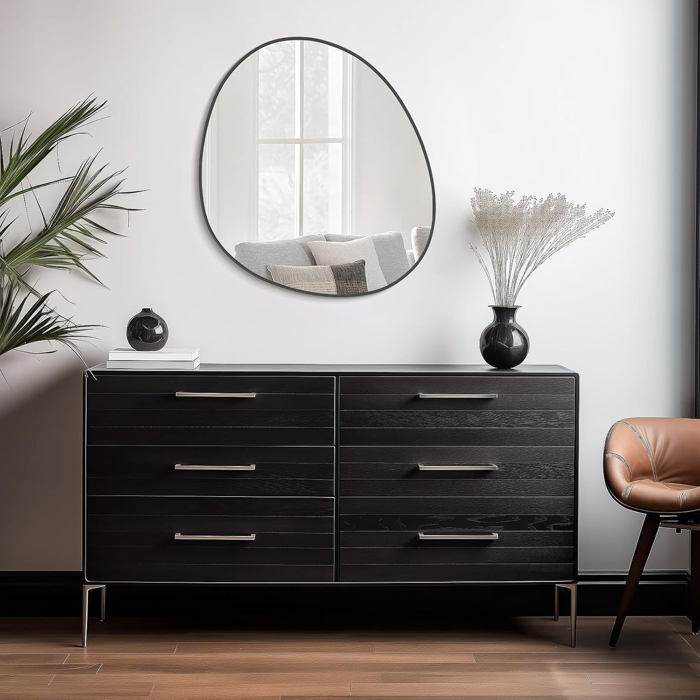 WallBeyond Asymmetrical Mirror, Irregular Wall Mirror, Abstract Wall Mirrors Decorative for Bedroom Living Room Entryway Hall, Unique Wall Mirror 28" H x 26" W, Black