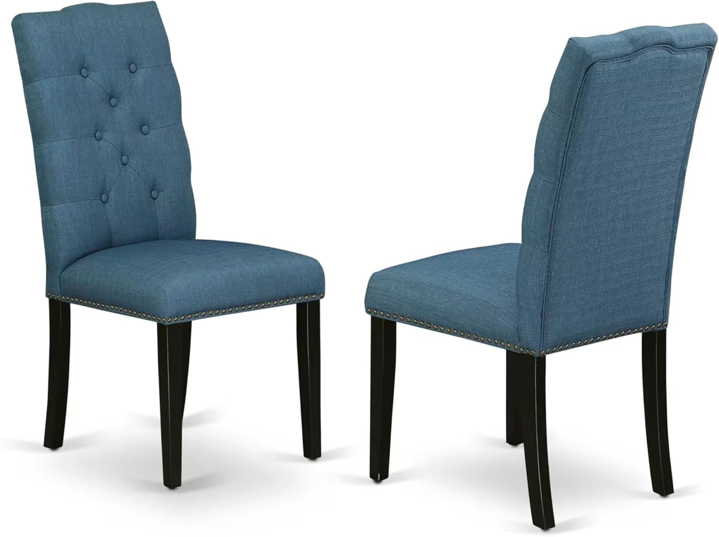 East West Furniture V627EL121-5 5 Piece Kitchen Table Set for 4 Includes a Rectangle Dining Room Table with V-Legs and 4 Blue Linen Fabric Upholstered Chairs, 40x72 Inch, Multi-Color