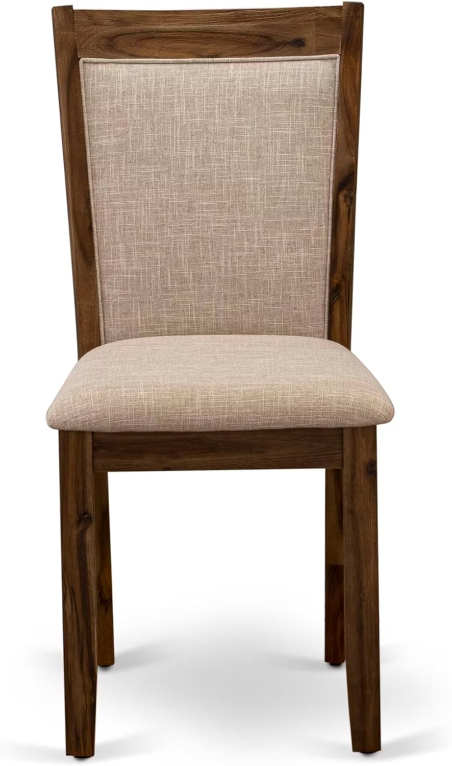 F2MZ7-50N-04 7-Pc Wooden Dining Set Includes a Pedestal Table and 6 Light Tan Polyester Parson Chairs with Padded Back - Antique Walnut