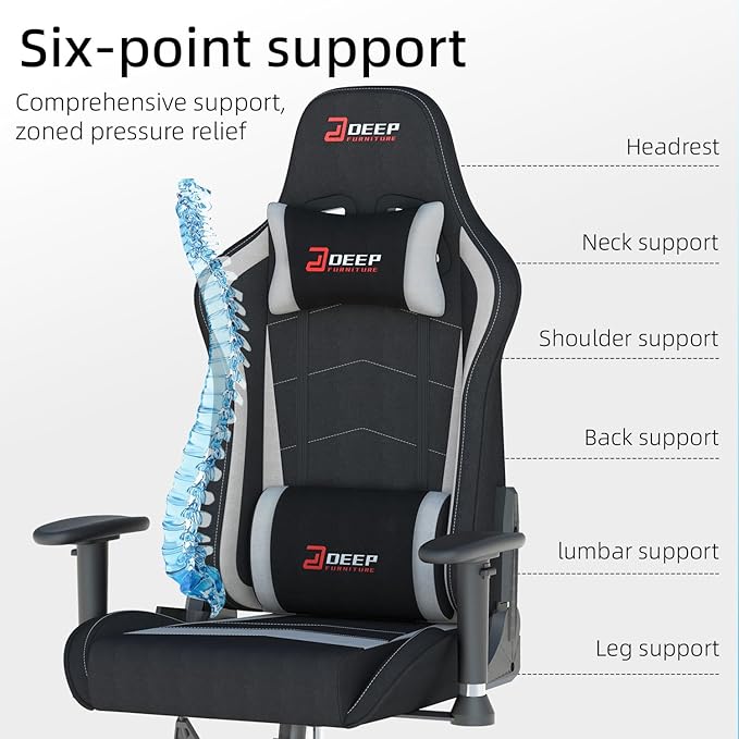 Ergonomic Fabric Gaming Chair with Footrest and Lumbar Support Racing Office Chair Adult-Specific Computer Gaming Chair Wrinkle-Resistant.(1005-gray)