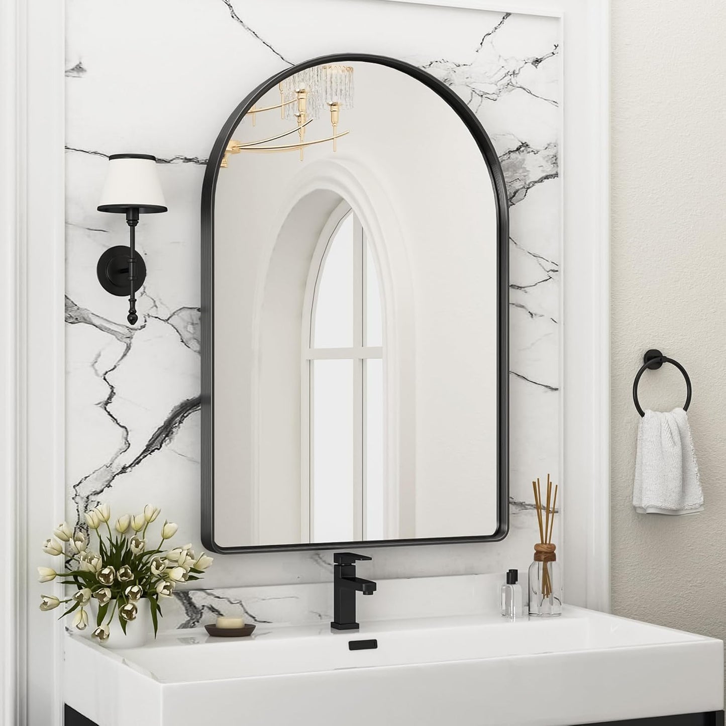 Suidia 24" x 36" Bathroom Mirror, Bathroom Vanity Mirror Metal Framed, Wall-Mounted Mirrors for Bedroom, Living Room, Entryway, Hallway, Black, Arch Style