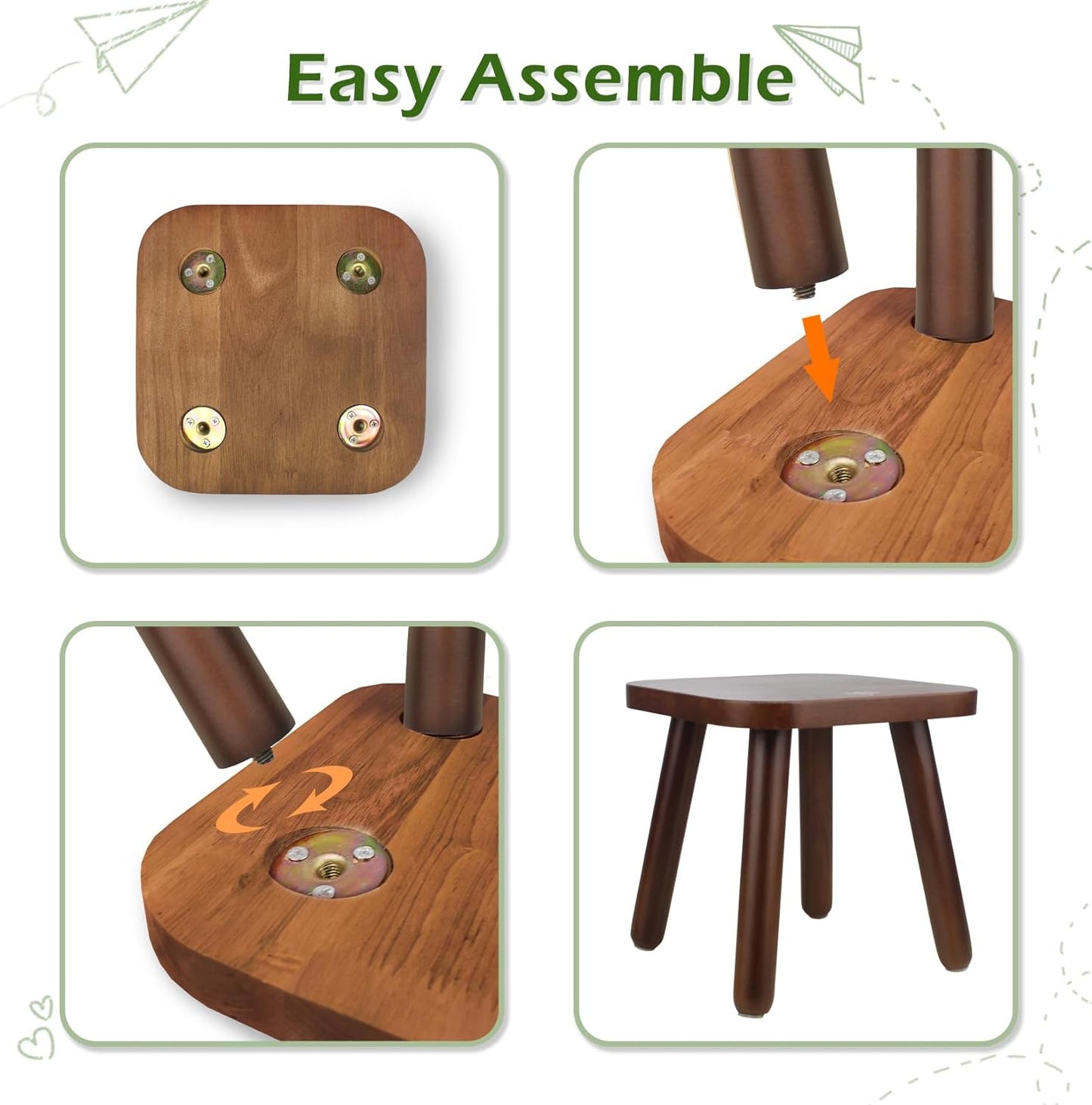 BEE&OAK Wooden Step Stools for Adults, Solid Rubber Wood Non-Slip Step Foot Stool, Heavy Duty 300 lbs One Step Stool for Bedroom, Bathroom, Kitchen (Dark-Walnut, 9.25" (D) x 9.25"(W) x 8.86"(H))