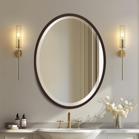 OVALCREST - Oval Wooden Beveled Wall Mirror for Home Decor, Bathroom, Vanity, Bedroom, Living Room, Hallway - London Style (Rubbed Bronze) 21.1 x 25.1