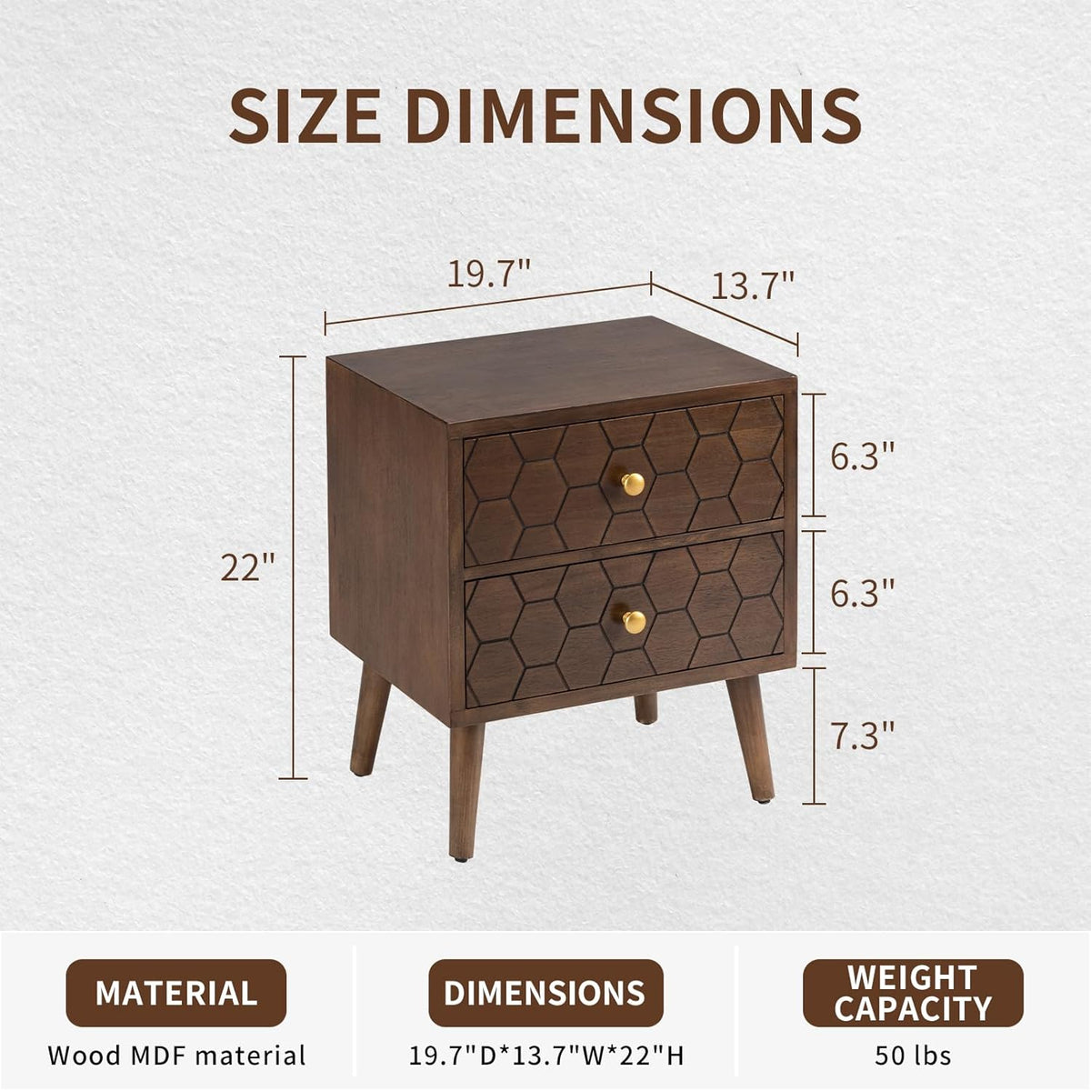 COSIEST Modern End Table w Honeycomb Pattern, Mid-Century Nightstand w Storage Drawer, Small Wood Accent End Table for Bedroom, Living Room