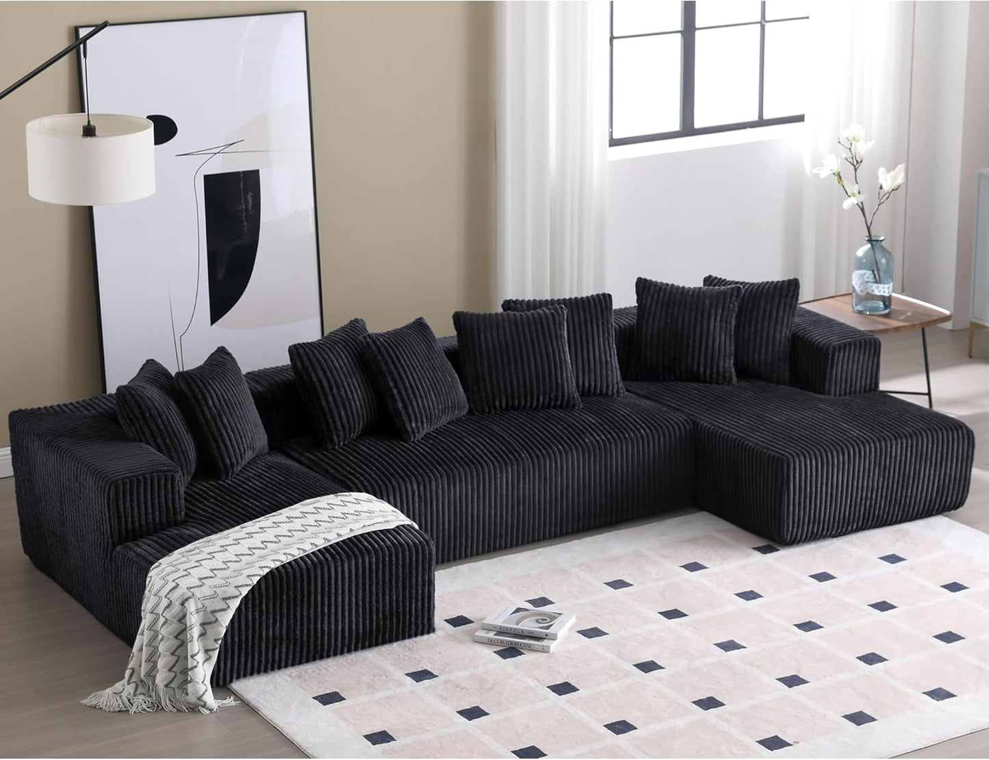 Free Combination Cloud Boneless Modular Sectional Sofa with Chaise Lounge,Modern Minimalist Upholstered Couches, Oversized U Shaped Lounge Sofa Couch w/ 8 Pillows