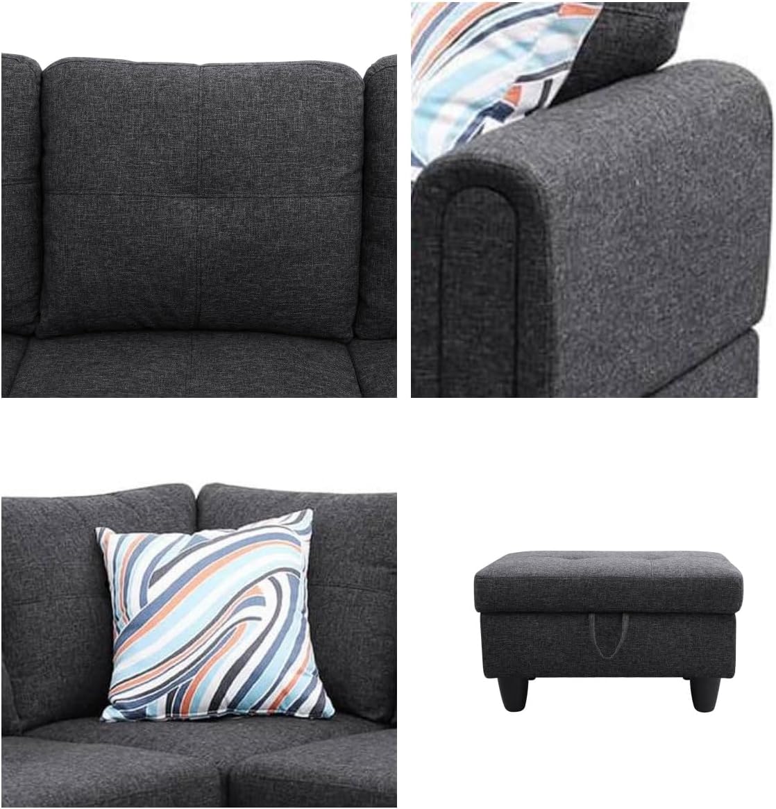 NAYSAYE Sectional Couch with Ottoman Storage, L Shaped Couch Sofa Furniture Sets, Modern Comfy Modular Comfy Sofa for Living Room Bedroom, Office and Apartment, Black