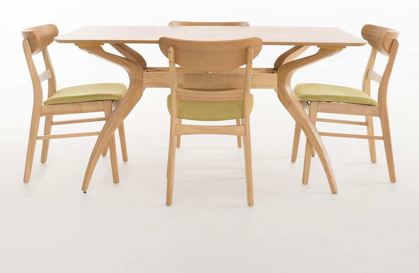 Christopher Knight Home Idalia Curved Leg Rectangular Dining Set, 5-Pcs Set, Natural Oak / Green Tea