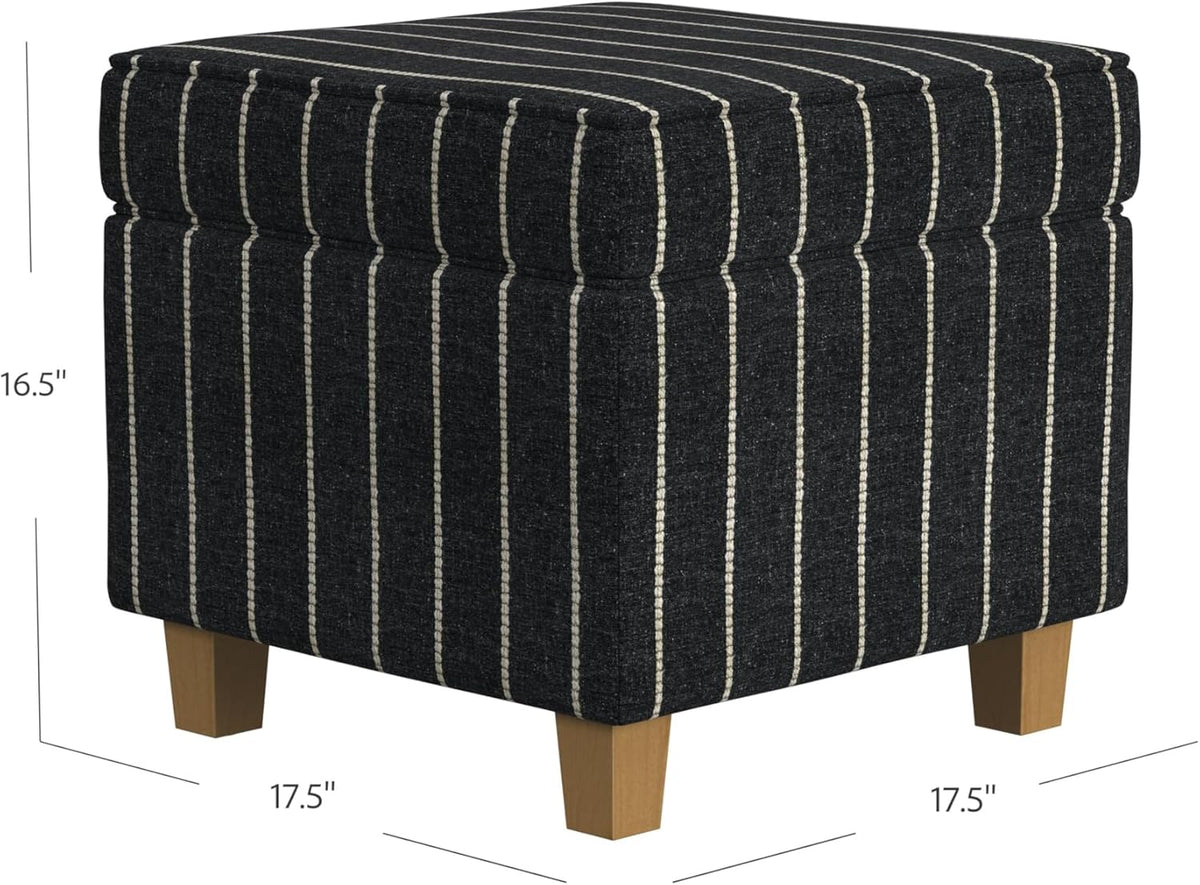 HomePop Home Decor |K7342-F2372 | Classic Square Storage Ottoman with Lift Off Lid- Black with Boucle Stripe