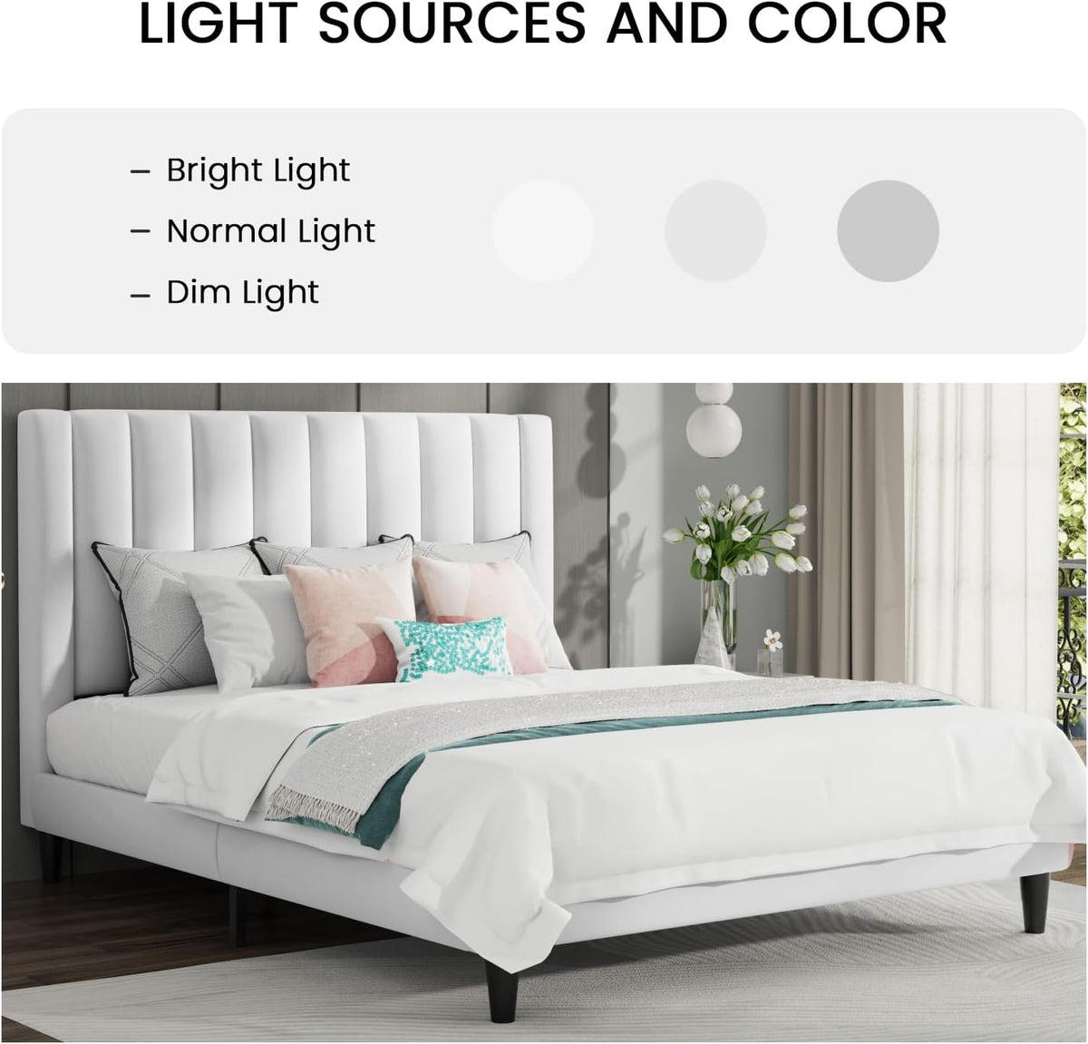 SHA CERLIN Full Bed Frame/Velvet Upholstered Platform Bed Frame with Headboard/Strong Wood Slats Support/Mattress Foundation/No Box Spring Needed/Easy Assembly/White