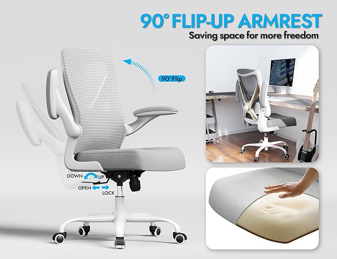 Ergonomic Office Chair with Lumbar Support - Adjustable Computer Desk Chairs for Home Office, Gaming, and Work - Comfortable and Supportive Desk Chairs for Adults(Grey Gold)