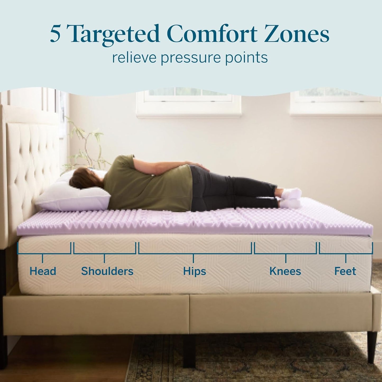 Lucid Lavender Infused 2 Inch Memory Foam Mattress Topper - Twin XL Size - Plush Feel - 5 Convoluted Zones - CertiPUR Certified - New Home Owner & Dorm Room Essentials