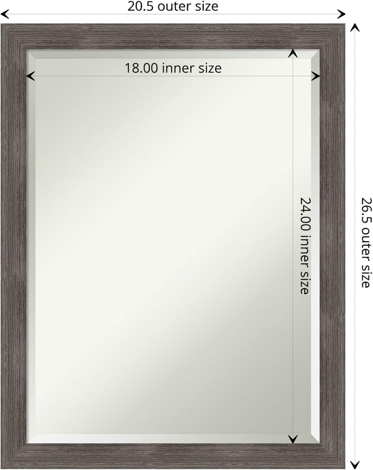 Amanti Art Grey Wall Mirror 27x21 Pinstripe Lead Grey Rectangle Bathroom Mirror for Wall Decor Living Room, Medium Modern Contemporary Wood Frame, Hangs Horizonally and Vertically, Bathroom Decor