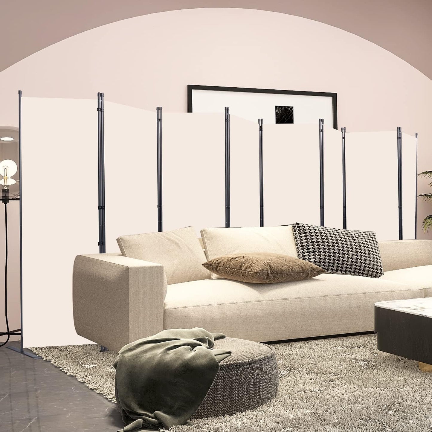 Room Divider, 8 Panel Folding Privacy Screens with Wider Support Feet, 6 Ft Portable Room Partition for Room Separator, 176" W X 71" H, Beige