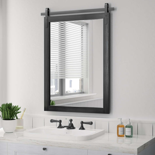 PAIHOME Black Farmhouse Mirror for Bathroom, 22x30INCH Wood Framed Rectangle Bathroom Mirrors for Vanity, Barn Door Style Mirrors Wall Mounted Dresser Decor Mirror Living Room Bedroom Vertical