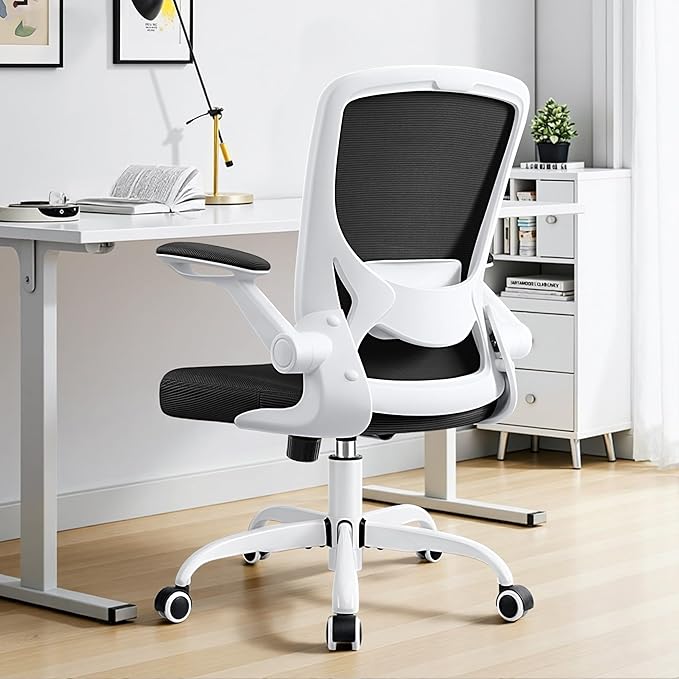 Ergonomic Office Chair, Mesh Computer Chairs with Lumbar Support, Swivel Desk Chair with Flip-up Arms and Adjustable Height, White