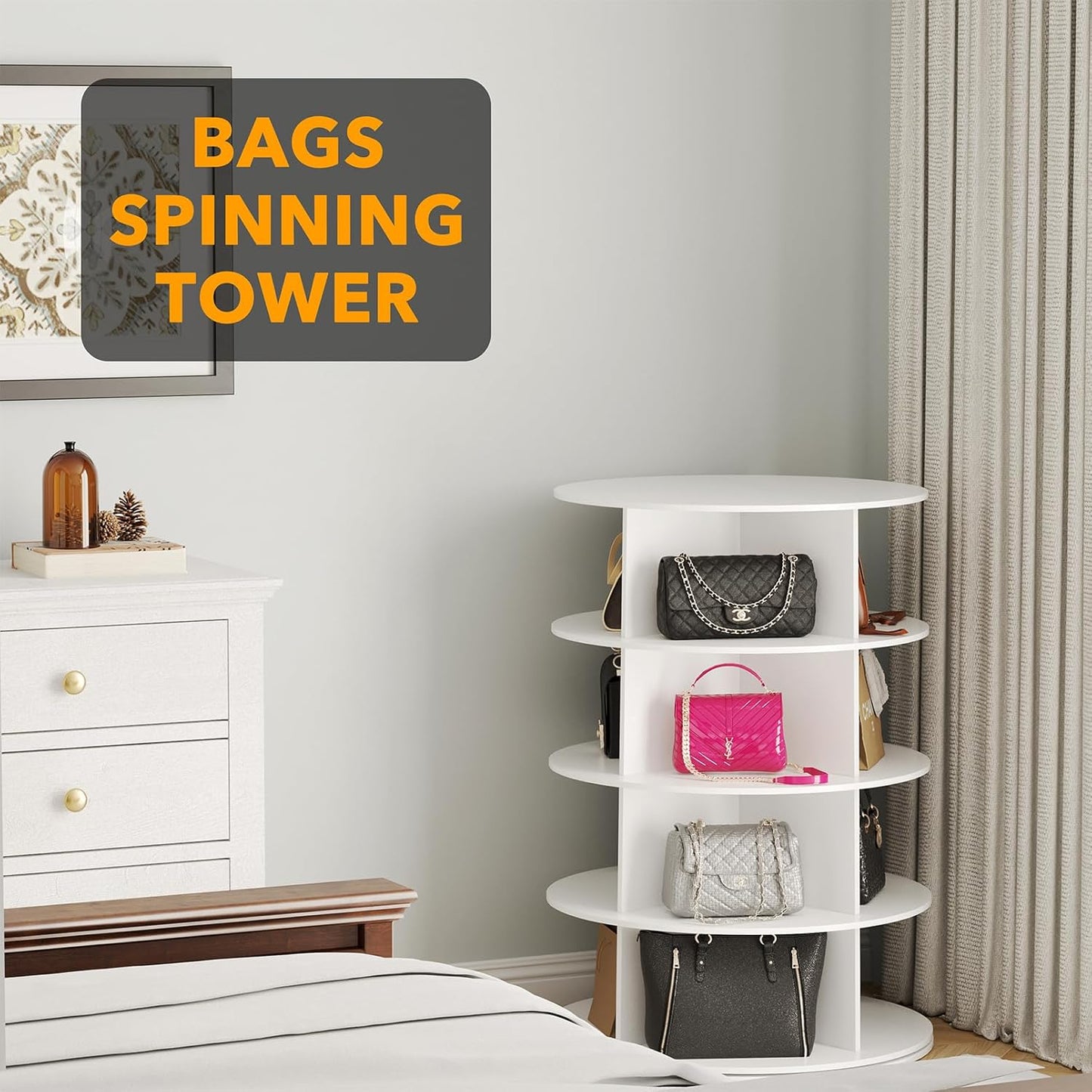 SpaceAid 4 Tier Rotating Shoe Rack Tower, Spinning Shoe Display Lazy Susan, Revolving 360 Shoe Rack Storage Round Carousel, Vertical Handbag Rotate Shoes Closet Organization (4-Tier White)