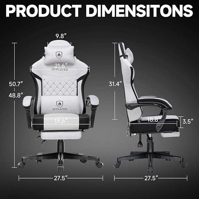GTPLAYER Gaming Chair, Fabric Computer Office Chair with Pocket Spring Cushion, Ergonomic Office and Gaming, Video Gaming Chair with Linkage Armrests, High Back Desk Chair with Adjustable Recliner
