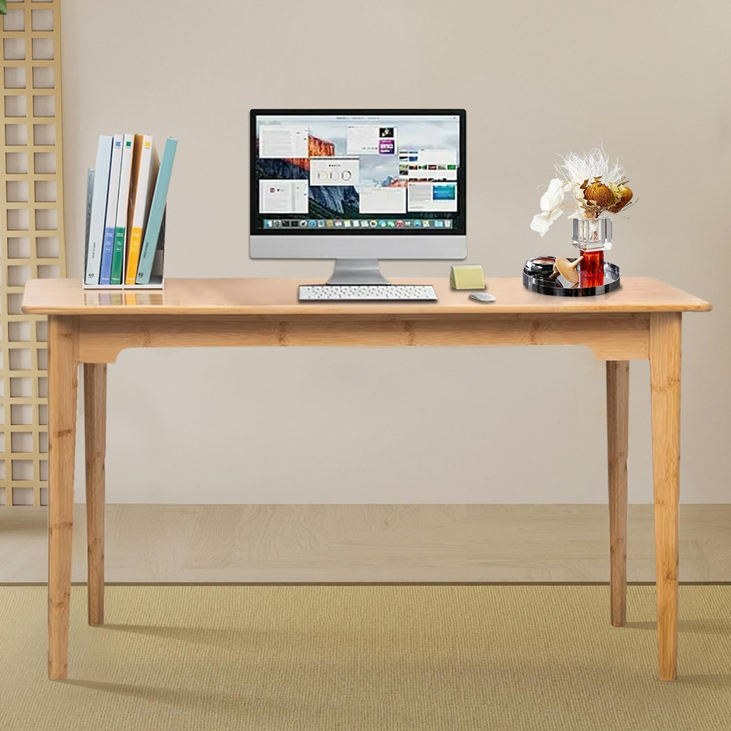 DOUSY- Bamboo Writing Desk Writing Computer Desk Study Desk Home Office Desk Writing Table, Modern Furniture Study 47" Solid Bamboo Multipurpose Table, for Living Room, Bedroom, Natual Color