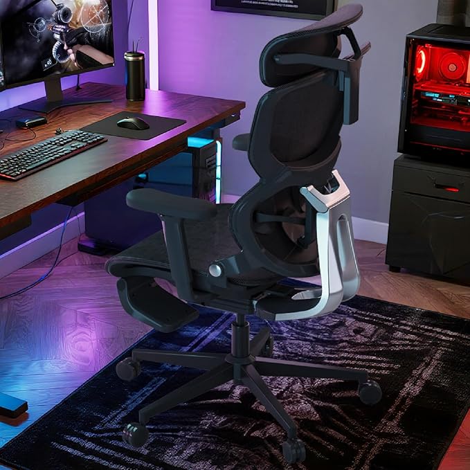 Ergonomic Mesh Office Chair with Footrest, Home Office Executive Chair with Lumbar Support, Ergonomic Computer Gaming Chair with Tilt Lock,Backrest, Home Desk Chair with High Back(Black)