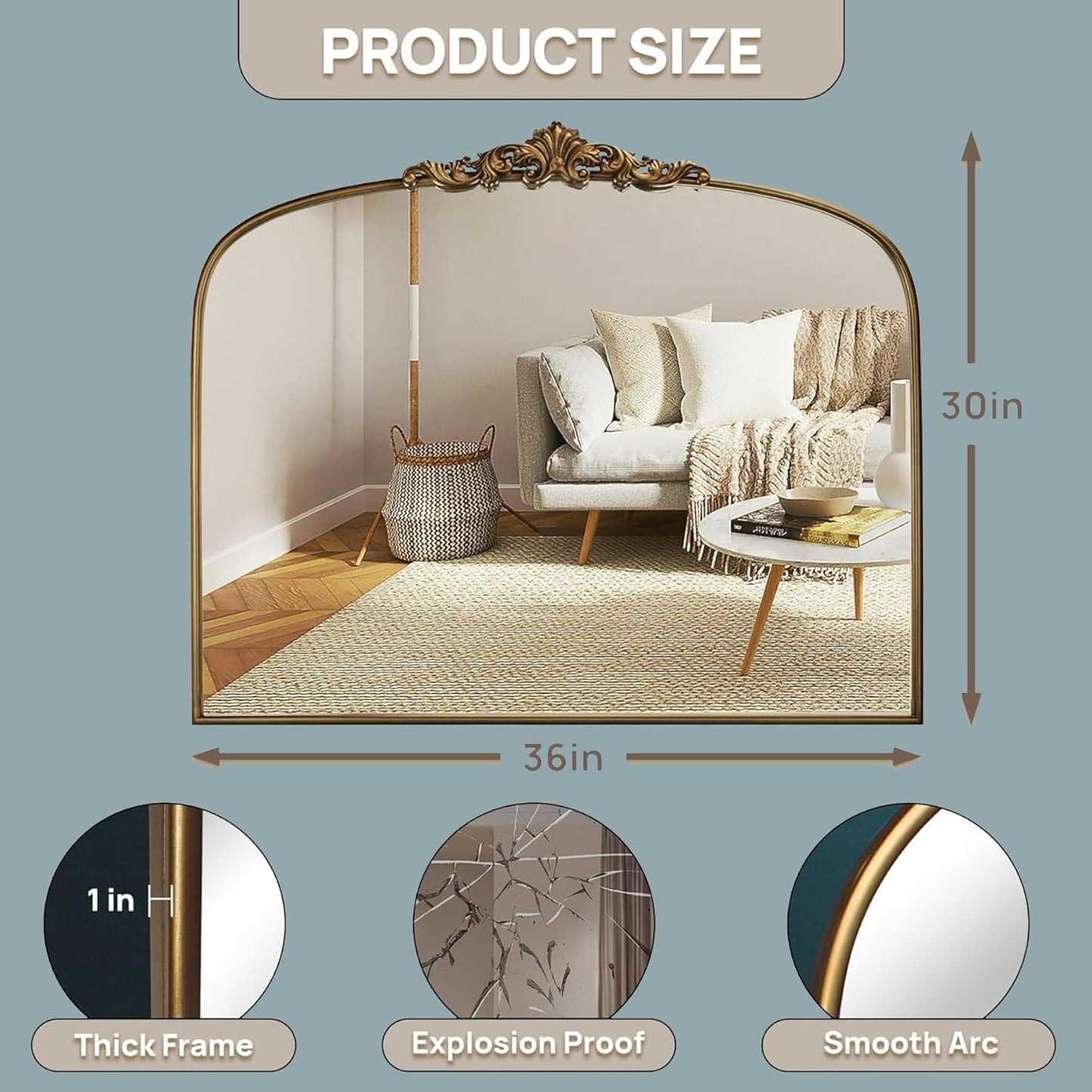36"X30" Vintage Gold Mirror Baroque Mirror for Wall,Ornate Mirror with Metal Frame,Decorative Mirrors for Living Room,Entryway,Bathroom,and Bedroom