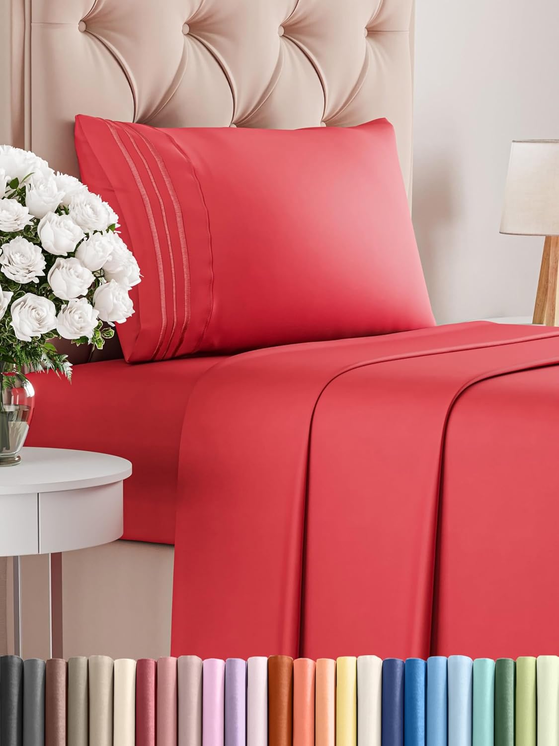 Twin XL Size 3 Piece Sheet Set - Comfy Breathable & Cooling Bed Sheets Set - Hotel Luxury Bedding for Women, Men, Kids, Teens, Boys & Girls - Deep Pockets, Ultra-Soft, Wrinkle Free - Oeko-Tex - Red