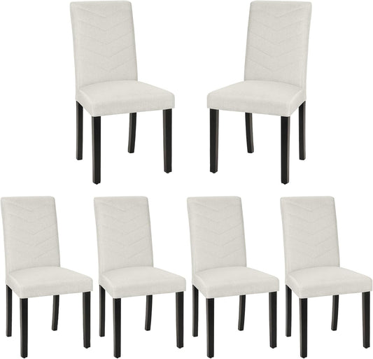 VECELO Upholstered Dining Chairs Set of 6, Fabric Wood Legs High Back for Kitchen Living Room, Beige