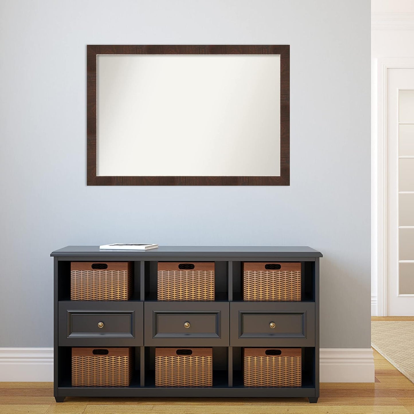Amanti Art Brown Bathroom Mirror for Over Sink, 27x39 Wildwood Brown Narrow Rectangle Vanity Mirror, Large Country Rustic Frame, Hangs Horizonally and Vertically, Bathroom Wall Decor, Non-Beveled Edge