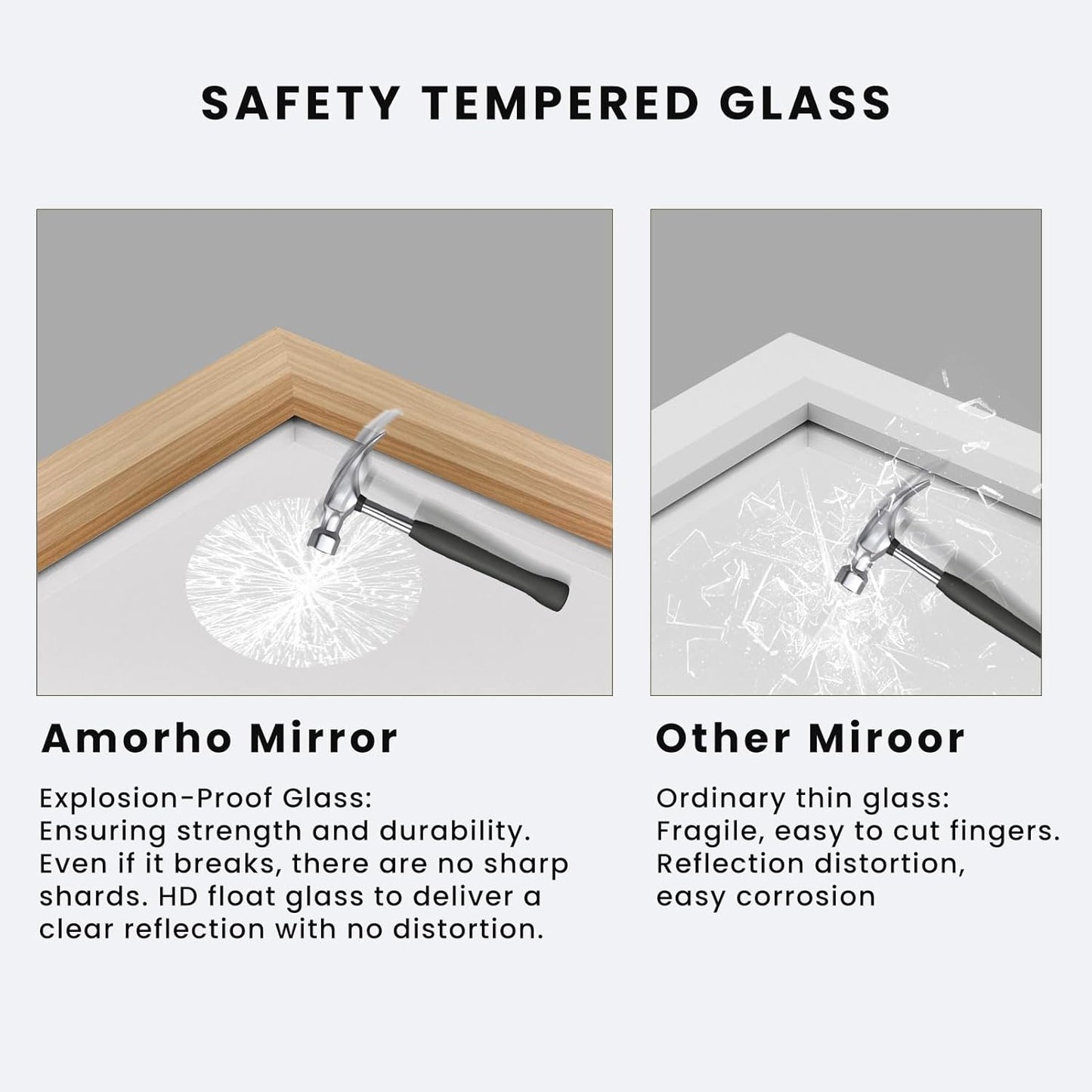 Amorho 40X36 Inch Bathroom Mirror for Wall, Oak Wood Grain Metal Framed Mirror, Anti-Rust, Hang Horizontally/Vertically, Suitable for Vanity, Bedroom, Farmhouse, Bathroom