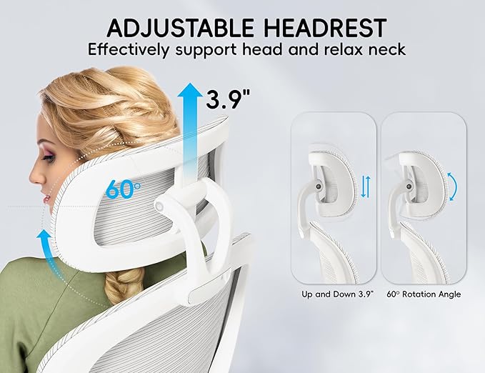 TRALT Office Chair - Ergonomic Office Chair with Back Support, Computer Chair - Home Office Desk Chairs, 330lbs Wide Seat Big and Tall Office Chairs with Headrest, Comfy Desk Chairs (White)