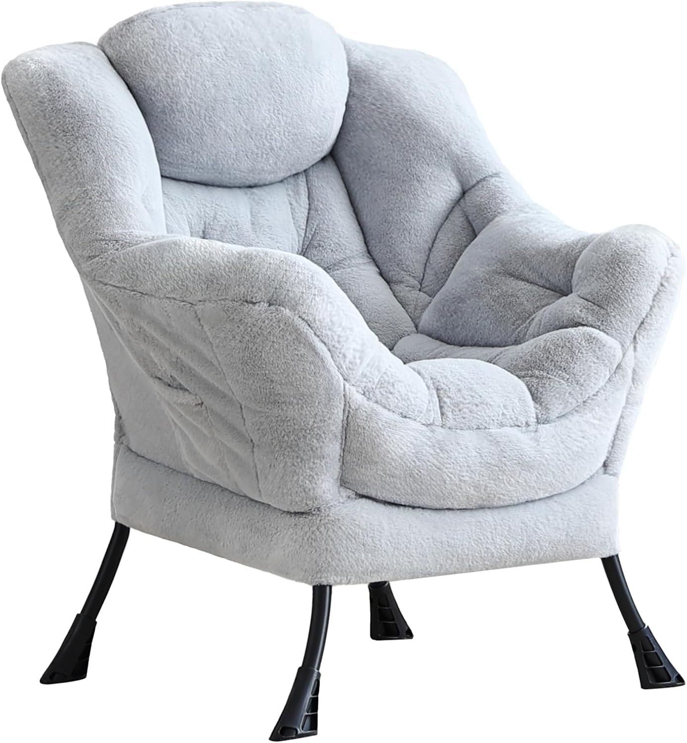 LITA Lazy Chair with Ottoman, Modern Accent Leisure Upholstered Sofa, Contemporary Lounge Reading Chair with Armrests and a Side Pocket for Living Room, Bedroom & Small Space, Single Plush Grey