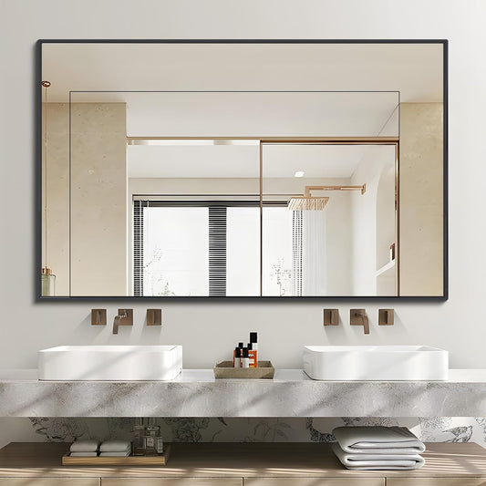 Black Bathroom Mirror for Wall, 30x40 Inch Rectangle Mirrors with Metal Frame, Modern Vanity Wall Mirror Decor for Entryway Hangs, Bathroom, Living Room Horizontal or Vertical