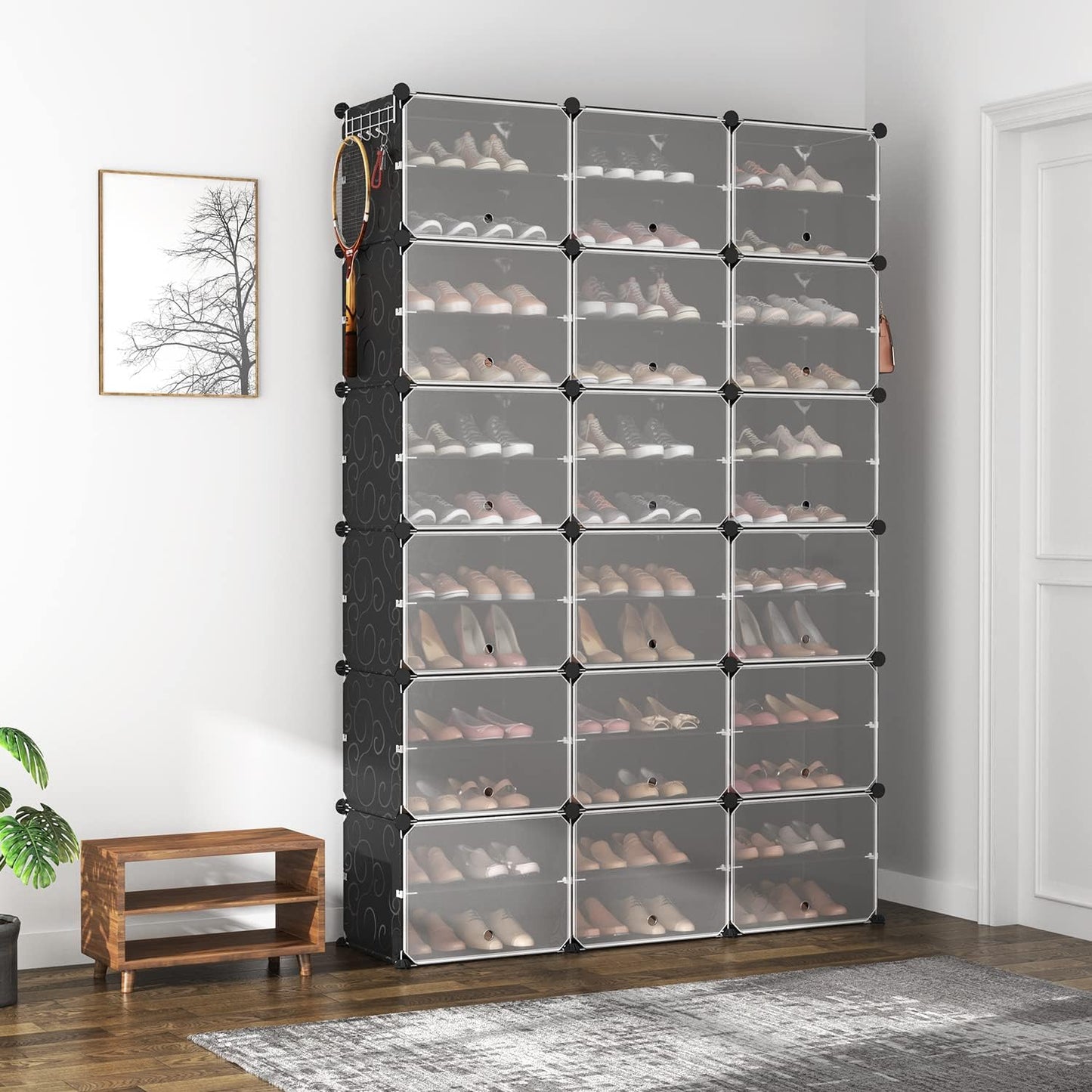 ROJASOP Portable Shoe Rack Organizer, 72 Pairs Covered Shoe Rack Shoe Organizer for Closet Entryway 12-Tier Shoe Storage Cabinet Space Saver Closed Shoe Organizer Cabinet with Doors
