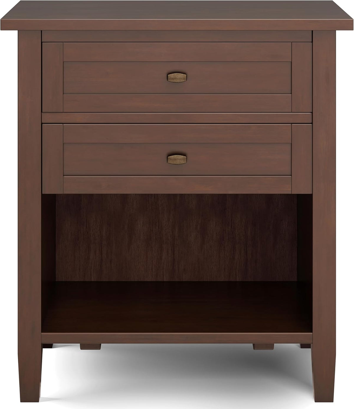 SIMPLIHOME Warm Shaker SOLID WOOD 24 Inch Wide Transitional Bedside Nightstand Table in Russet Brown, For the Living Room and Bedroom