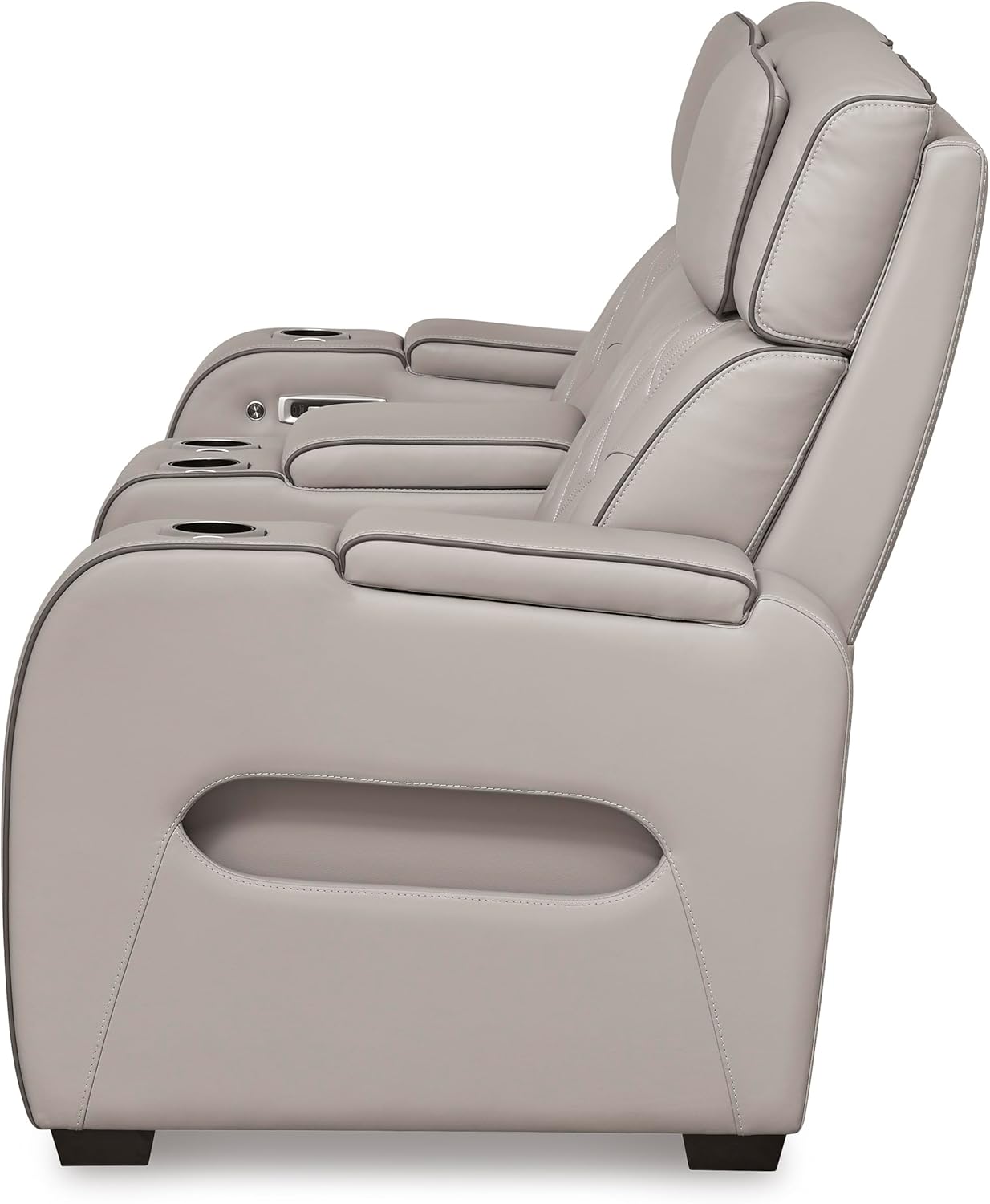 Signature Design by Ashley Boyington Contemporary Leather Match Power Reclining Loveseat with Console and USB Charging Ports, LED Lights and Adjustable Headrest, Light Gray