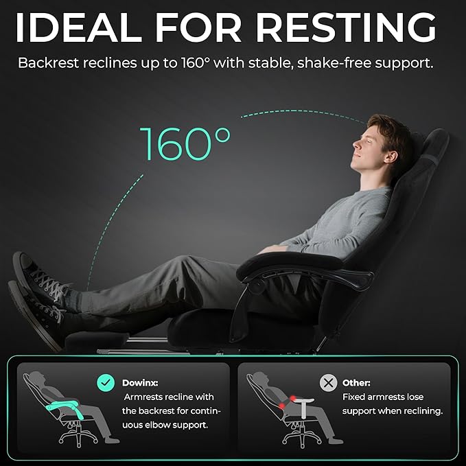 Dowinx Big and Tall Gaming Chair, Suede Fabric Game Chair with Pocket Spring Cushion, High Back Gamer Chair Ergonomic with Footrest for Adults Office, 440LBS, Black