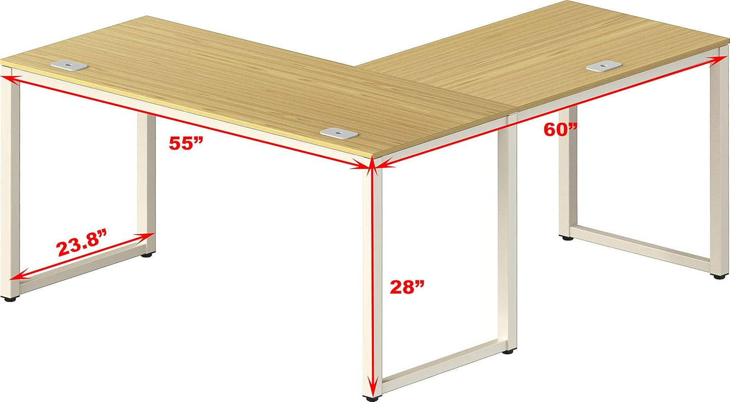 SHW 55 x 60 Inches Commercial-Grade L-Shape Corner Office Computer Desk, Oak