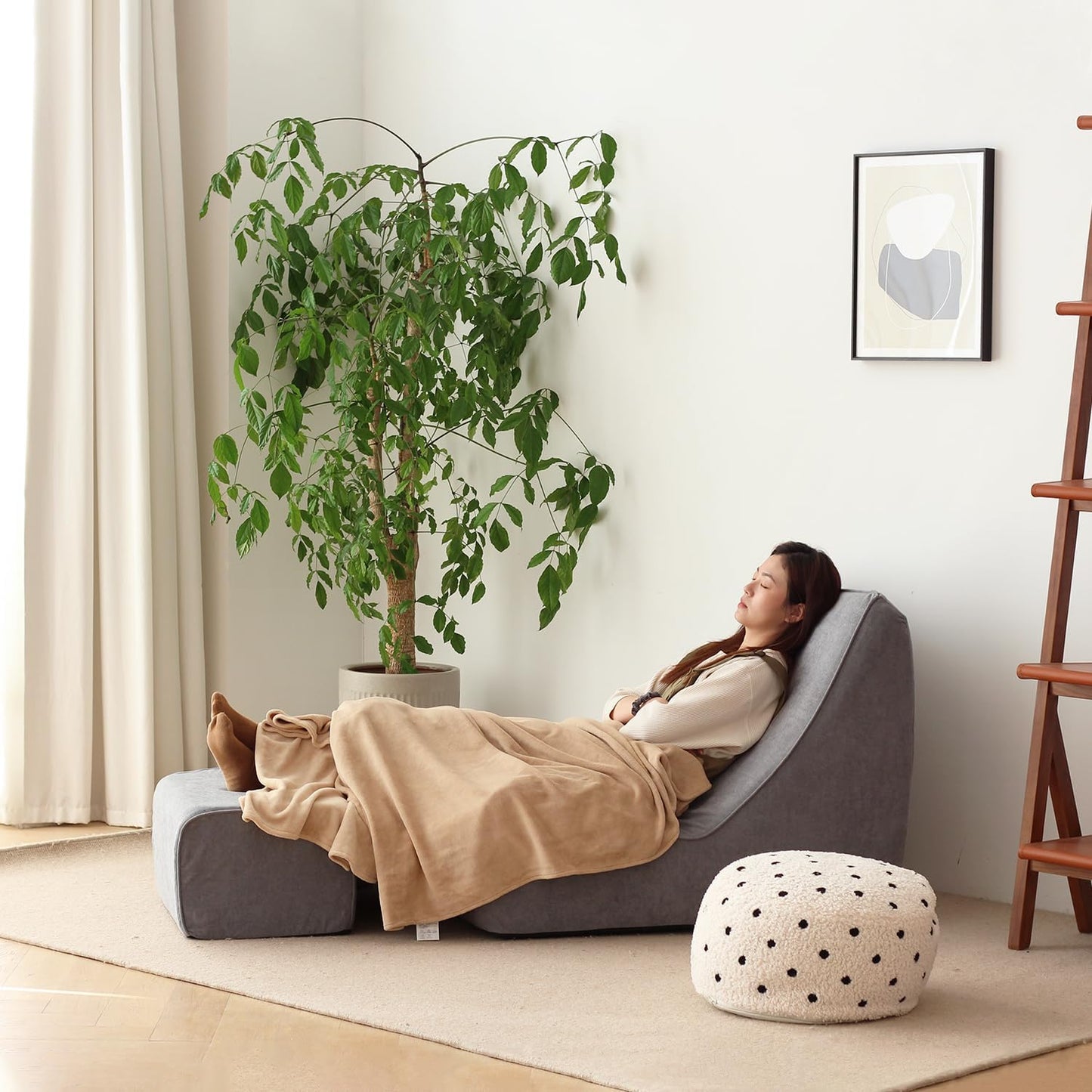 N&V Bean Bag Chair Single Seated Foam Sofa Armless Floor Sofa with High Density Foam Removable and Machine Washable Cover (Grey, Large, No Stripes)