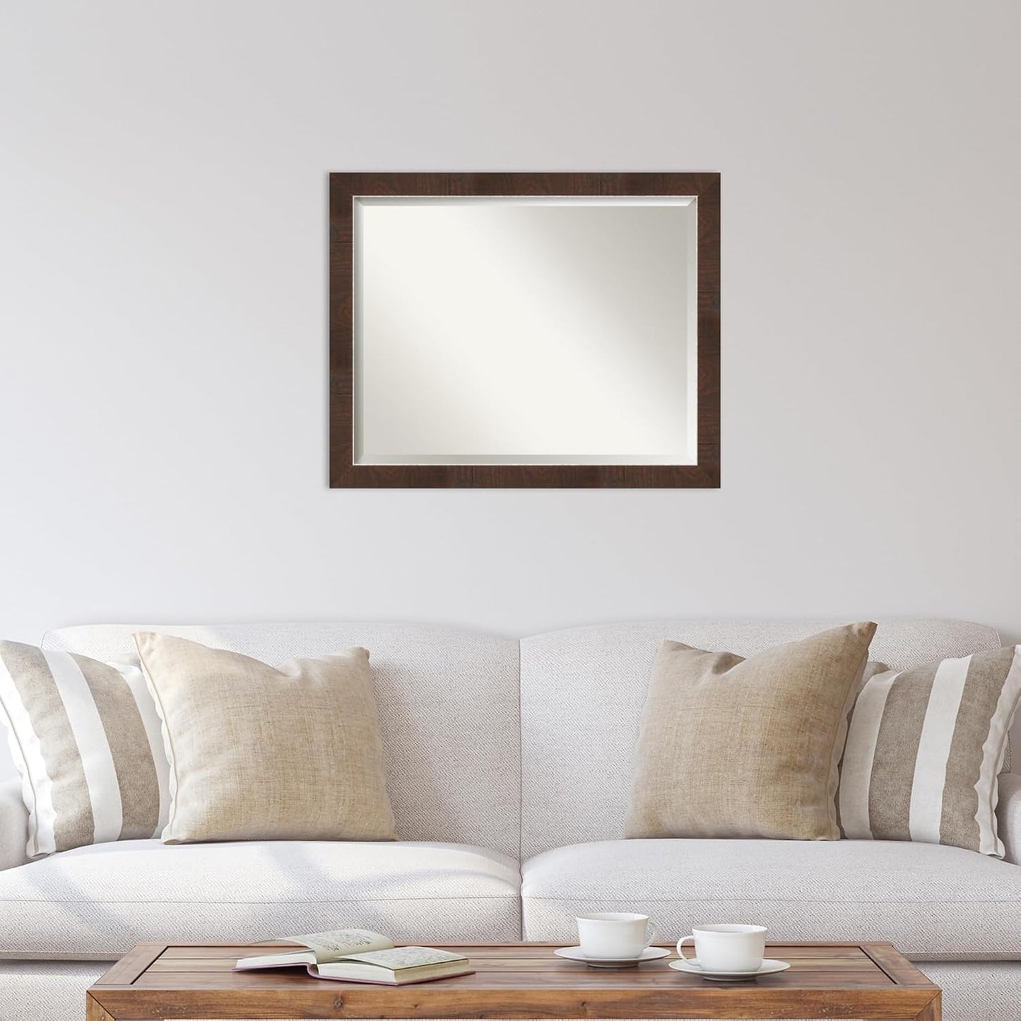 Amanti Art Brown Wall Mirror 25x31 Wildwood Brown Narrow Rectangle Bathroom Mirror for Wall Decor Living Room, Large Rustic Farmhouse Frame, Hangs Horizonally and Vertically, Bathroom Decor, Beveled